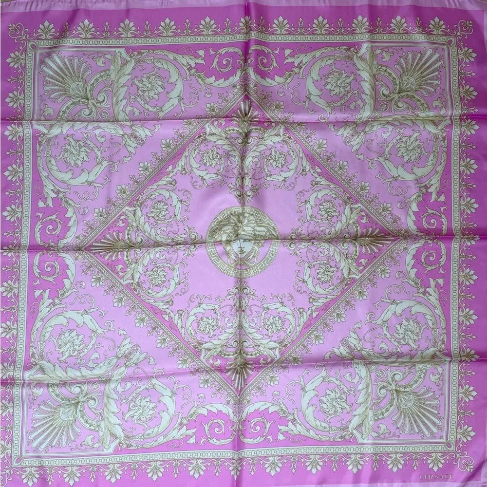 New In Box ✨ VERSACE Pink / Gold Medusa Silk Scarf Twilly